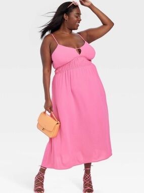 A New Day Pink Spaghetti Strap Maxi Dress Sleeveless Pocket Womens Large